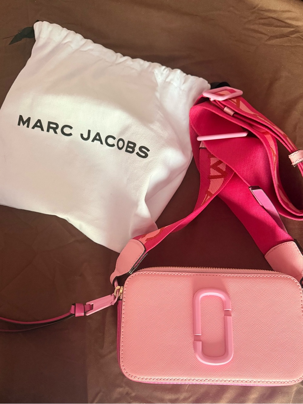 Marc Jacobs Pink Leather Crossbody with Wide Logo Strap